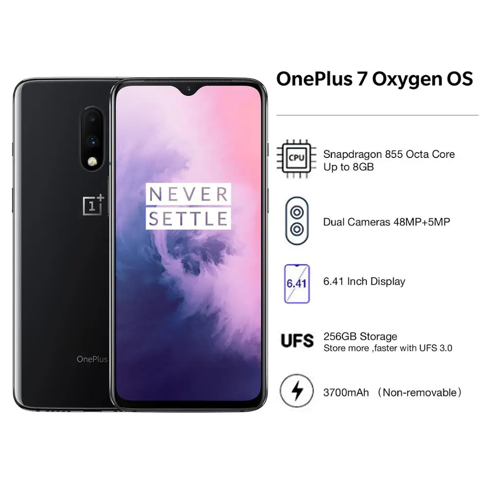 Смартфон OnePlus 7 8/12GB 256GB с глобальной ПЗУ, Восьмиядерный процессор Snapdragon 855, 6,41 дюймов, 48MP, разблокировка экрана мобильного телефона, аккумулятор 3700 мАч, NFC