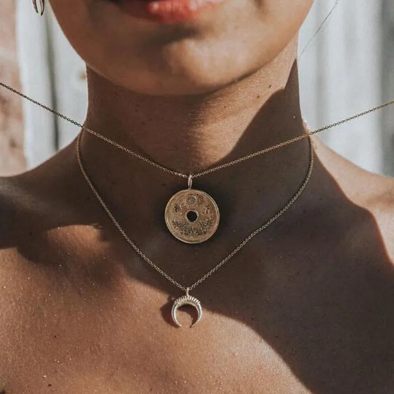Женское колье HebeDeer в виде полумесяца простое модное ожерелье серебряного цвета