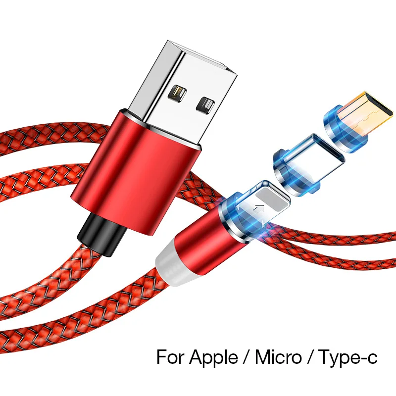 3 Plug 1Red Cable Магнитный светодиодный кабель MADATA Micro usb type C, магнитный usb-кабель для зарядки iPhone 11X7 8 XS Max XR huawei samsung xiaomi LG - Цвет: 3 Plug 1Red Cable