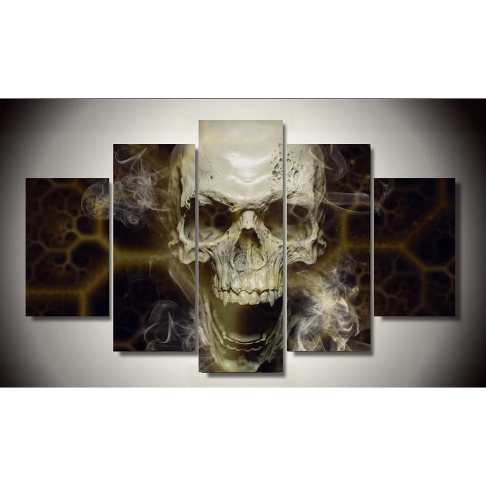 

Canvas Wall Art Pictures Framework Kitchen Restaurant Decor 5 Pieces Abstract Skull Smoke Living Room HD Printed Poster Painting