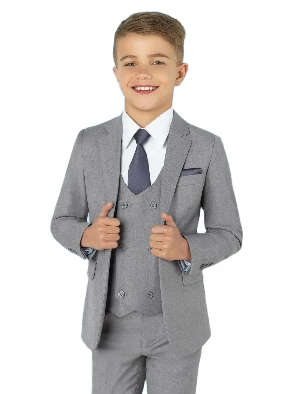 

Classic Fashion Grey Notch Lapel Kid Set/Children Wedding Blazer Formal Suit/Double Breasted Vest/Boy Birthday Party Wear Supply