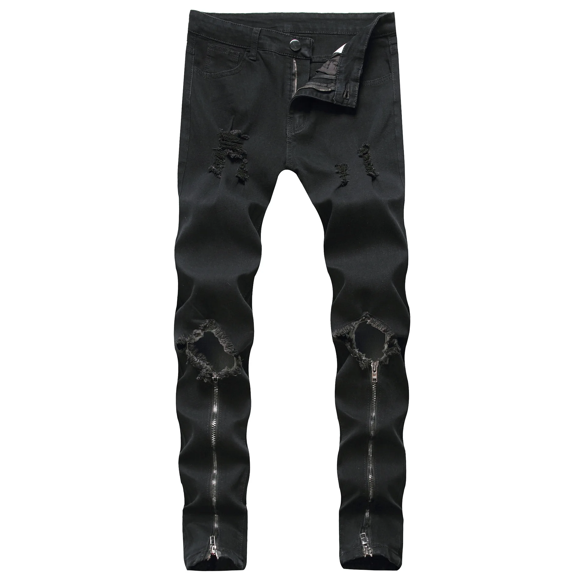 

Wimilous Men's skinny jeans hole narrow feet pants zipper foot trousers men's jeans fashion pants