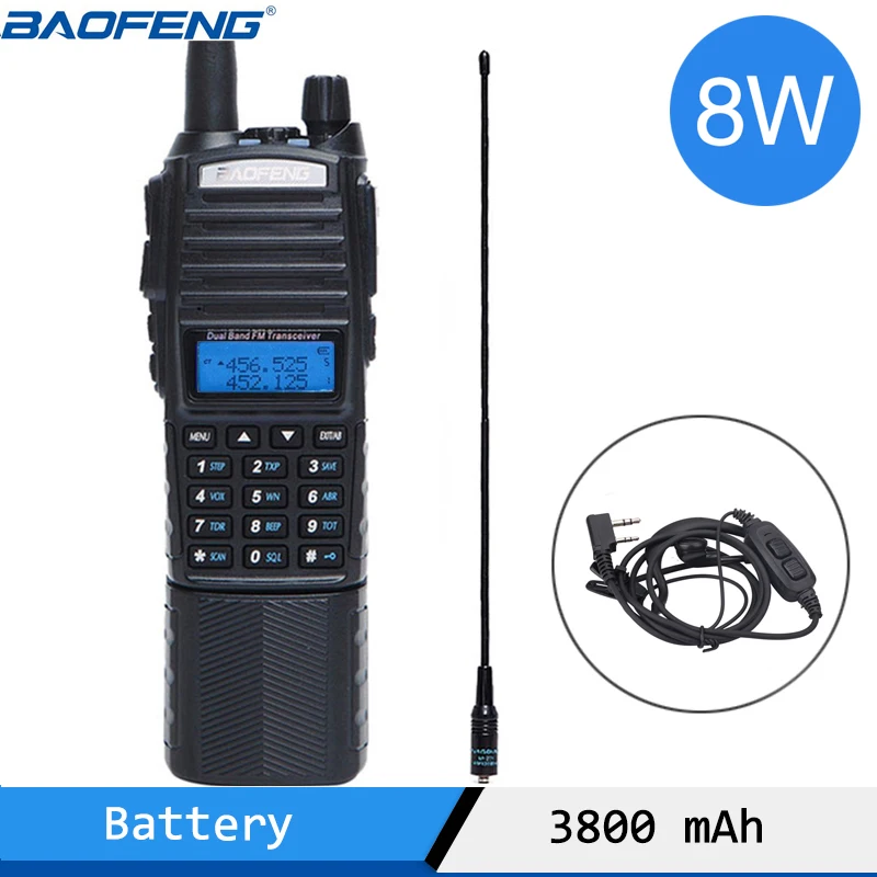 Портативная рация Baofeng UV-82 Plus 8 Вт мощный аккумулятор 3800 мАч разъем постоянного