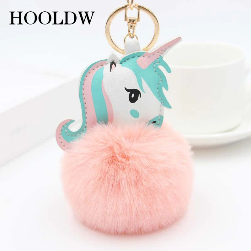 Высокое Качество Pom Единорог брелок для ключей мех кролика мяч лошадь porte clef