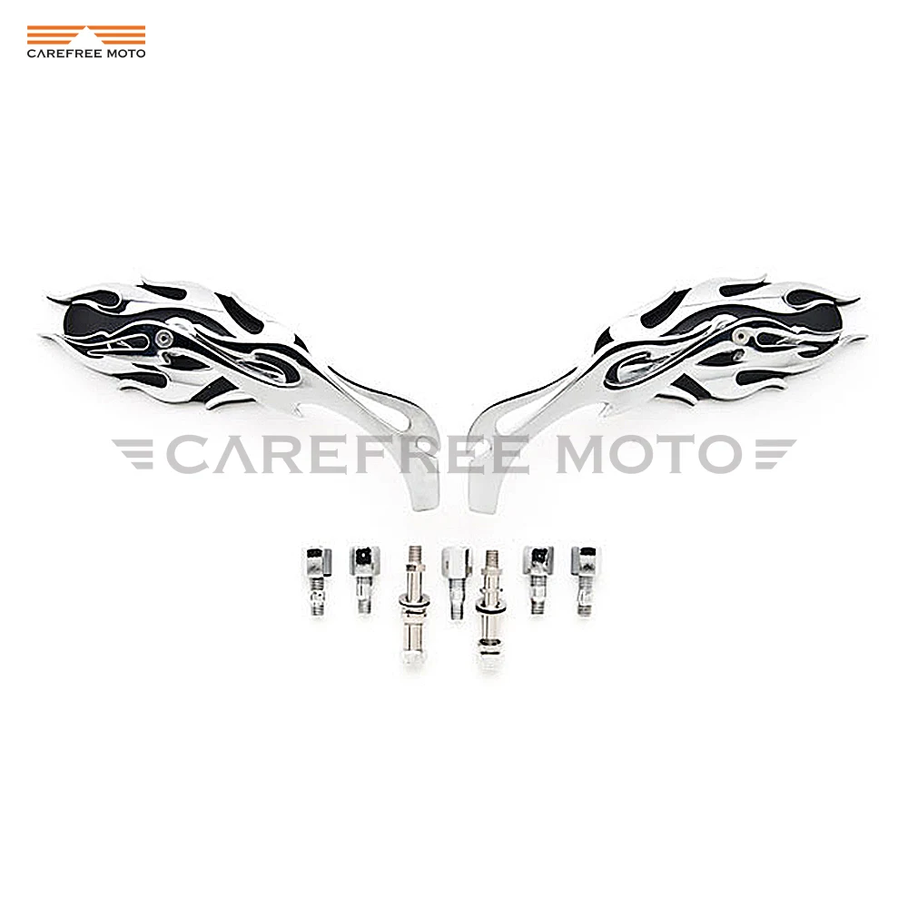 

Chrome Flame Motorcycle Mirror Moto Rear View side Mirrors case for Harley Sportster XL Dyna Softail Electra Glide Chopper