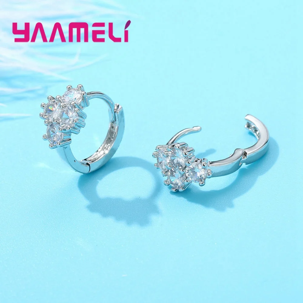 Trendy Women Jewelry 925 Sterling Silver Hoop Earrings Elelgant Flower Cubic Zircon Wedding Gifts Fast Free Ship | Украшения и