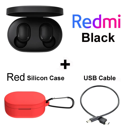 Add cable case red Xiaomi Redmi Airdots, оригинальные беспроводные наушники Xiaomi, TWS, глобальная версия, голосовые Bluetooth 5,0, шумоподавление с микрофоном - Цвет: Add cable case red