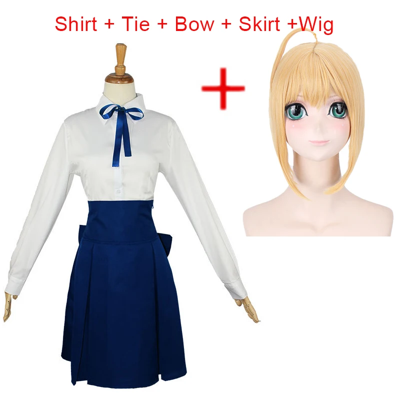 

Anime Fate Stay Night Saber Cosplay Costumes For Women Casual Daily Sailor Uniforms Halloween Party Clothing Set Wig C50K156