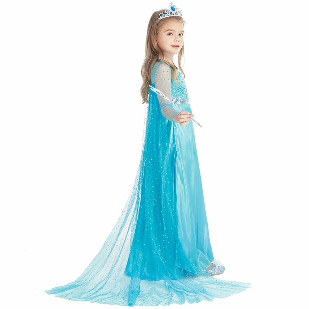 Vestidos de Elsa para ni&ntilde;a, ropa de princesa para Cosplay, fiesta de cumplea&ntilde;os disfraces de, bata Infantil 2021-3