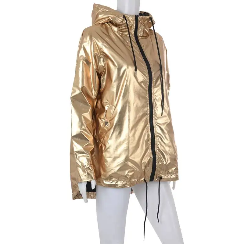 Женская толстовка с капюшоном и длинными рукавами на весну осень золотой плащ из