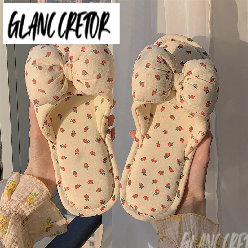 

2021 female Summer Sandals Strawberry Print Women Slippers Butterfly Knot Slides Causal Footwear Shoes Home Outdoor Flip Flops