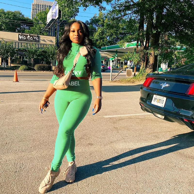 

Autumn Letter Print Sporting Top Leggings Fitness Two Pieces Sets 2020 New Women Casual Stretchy Skinny Tracksuit Outfits