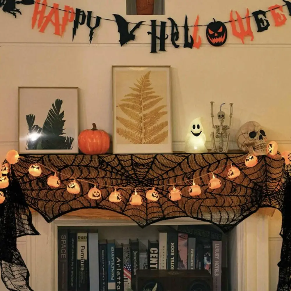 Украшение для Хэллоуина черное кружевное паутина на камин накидка шарфа