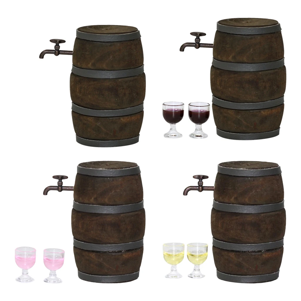 

Wooden Miniature Wine Barrel Model Toy Beer Cask Toy for 1:12 Dollhouse Bar