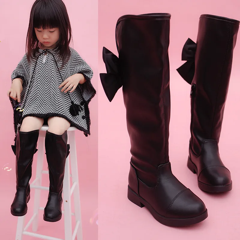 

2020 Winter Girls Princess Boots Female Children High-Top Leather Boots Bow-knot Princess Boots Windproof Waterproof Kids Shoes