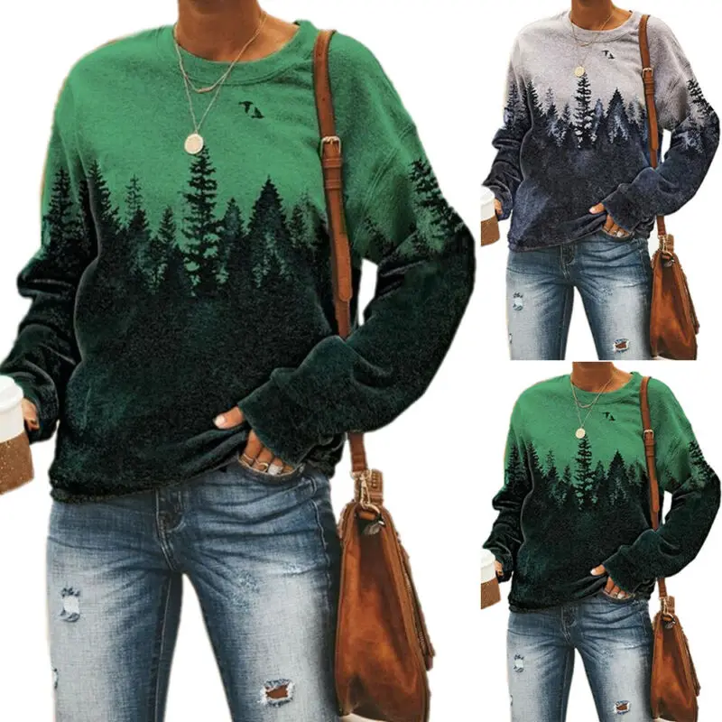 

Womens Fashion Crew Neck Print Sweatshirt Long Sleeve Pullover Loose Jumper Casual Tops