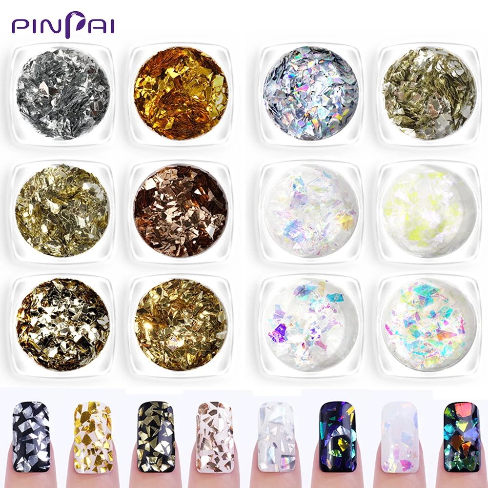

6 Pcs/Set Holographic Nail Glitter Sequins 3D Irregular Broken Glass Gold Nail Art Foil Transfer Flakes Manicure Decoration Tool