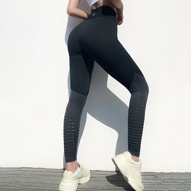 

NORMOV Fitness Women Leggings Slim High Waist Push Up Spandex Jeggings Patchwork Workout Hollow Out Female Leggings