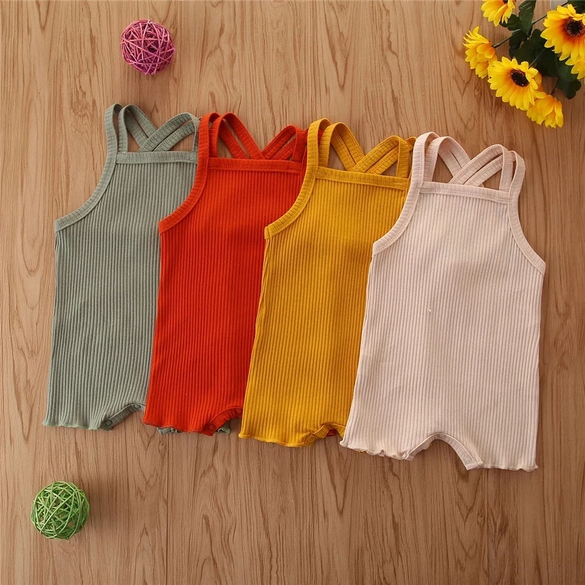 

Summer 0-18M Newborn Baby Boy Girls Romper Sleeveless Solid Jumpsuits Sunsuit Summer Outfit Set Clothes 4 Colors