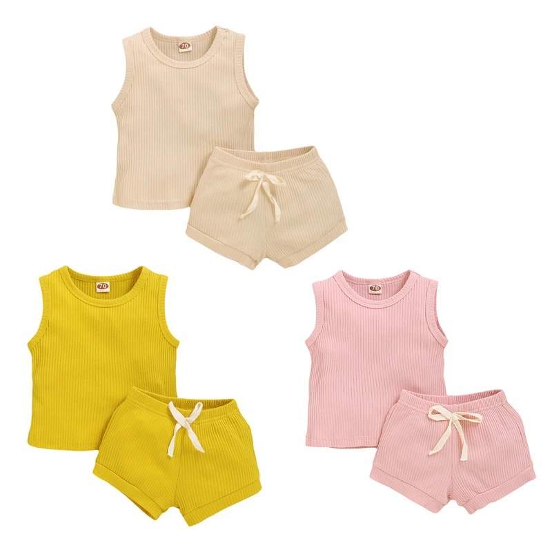 

Новинка 2020 года; Летний комплект детской одежды; Одежда для маленьких мальчиков и девочек; Однотонные топы без рукавов для новорожденных; Жи...