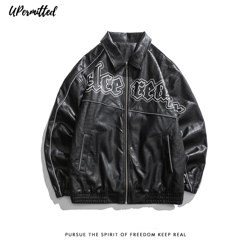 

2021 Autumn Winter New leather street Jacket Men's Fashion Embroidered Windbreaker Pilot Suits Motor Wear Locomotive Motorcycle