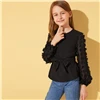 SHEIN Kiddie/черная однотонная блузка с аппликацией в сеточку, с рукавом «Бишоп», с поясом, детские топы, коллекция года, Осенние милые блузки на пуговицах сзади