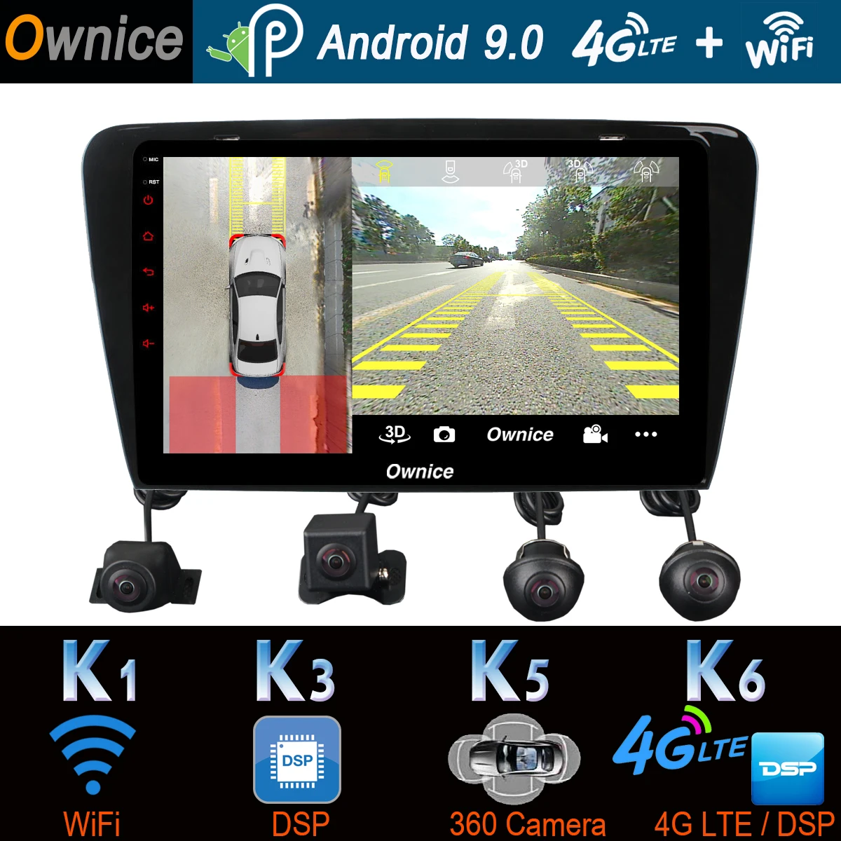 Автомобильный мультимедийный проигрыватель 4G LTE Android 360 8 ядер 4 Гб + 64 ГБ SPDIF DSP CarPlay