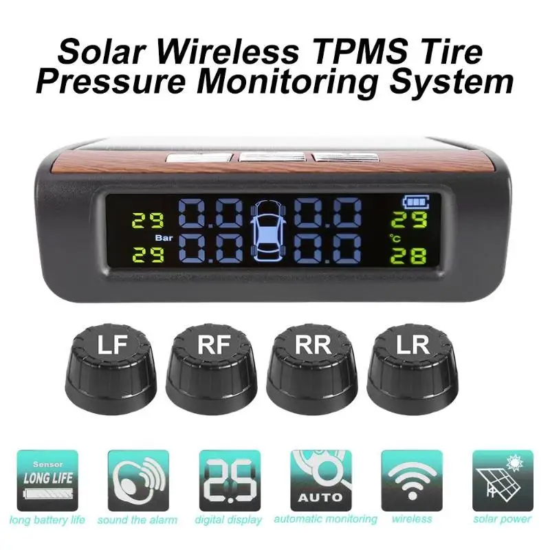 AN-06 Солнечный ЖК-дисплей автомобиля TPMS Авто Система контроля давления в шинах датчик температуры шин с 4 датчиками Высокоэффективная солнечная панель