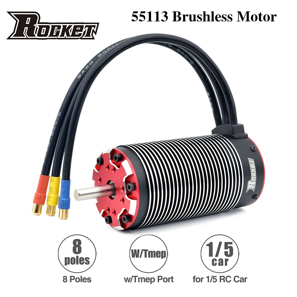

Rocket 890KV 750KV 550KV Brushless Sensorless Motor 55113 w/Temp Sensor Port for 1/5 1/6 1/7 RC Monster Buggy Baja Car