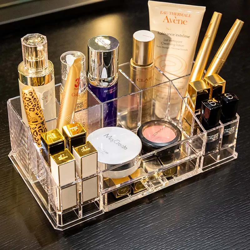 Прозрачный большой органайзер для косметики пластиковые коробки хранения и