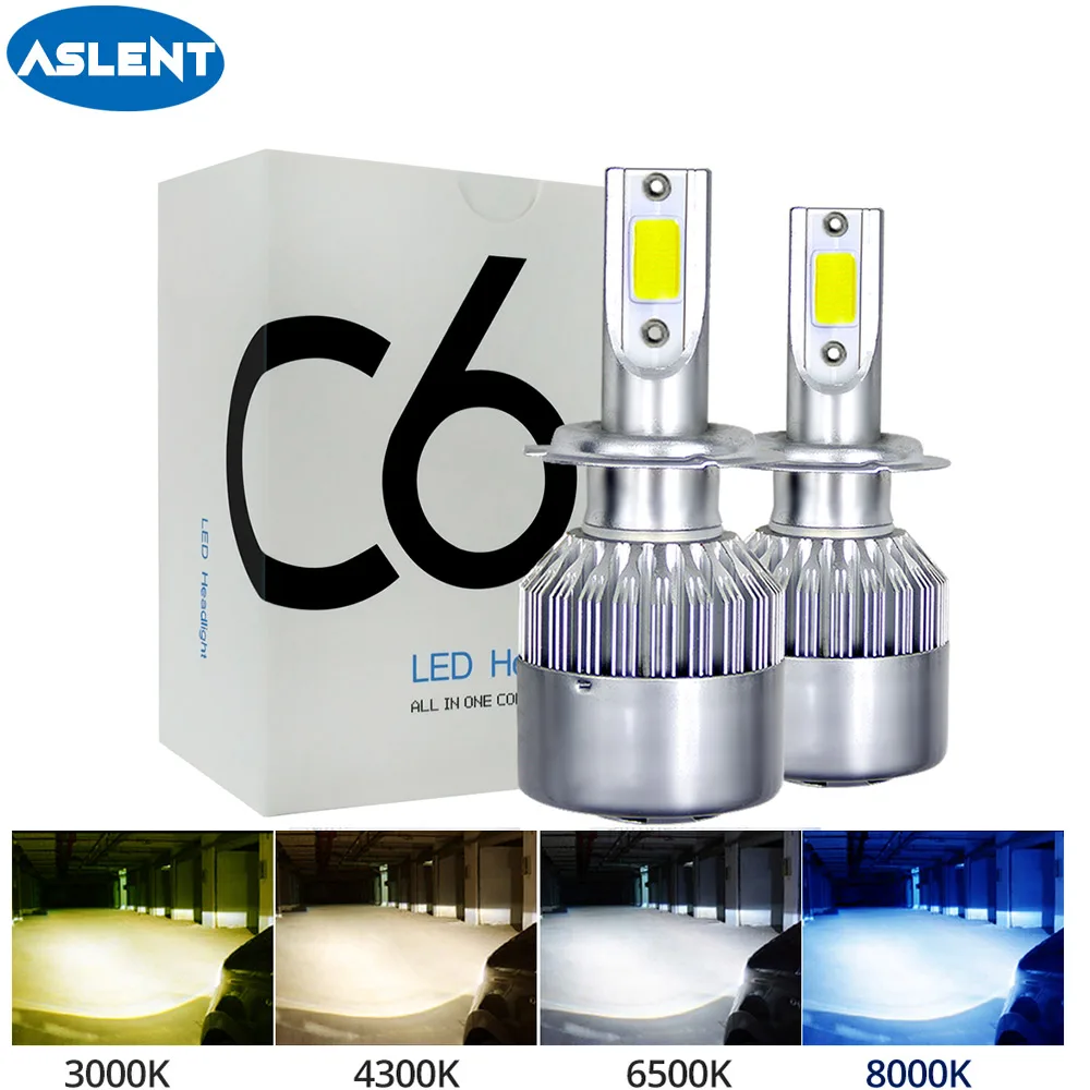 

ASLENT 2pcs C6 Bulb Auto Car H8 H11 H7 H4 H1 9005 9006 H3 LED Headlights 3000K YELLOW 6500K white 8000K 72W 8000LM COB Fog Lamp