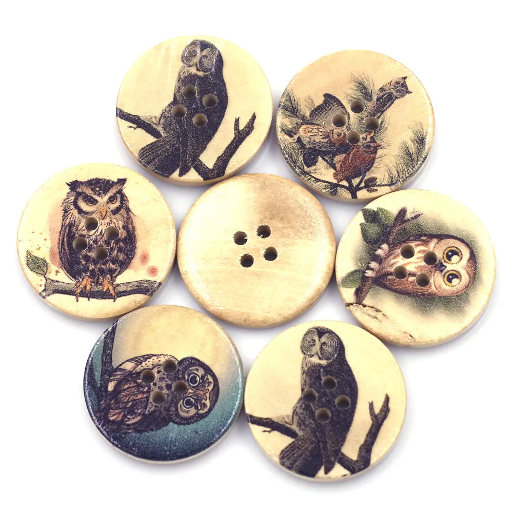 

10Pcs Mixed Owl Pattern Round 4 Holes Wooden Sewing Buttons Crafts Ornaments Scrapbook Clothes Making Accessories 30mm (1 1/8")