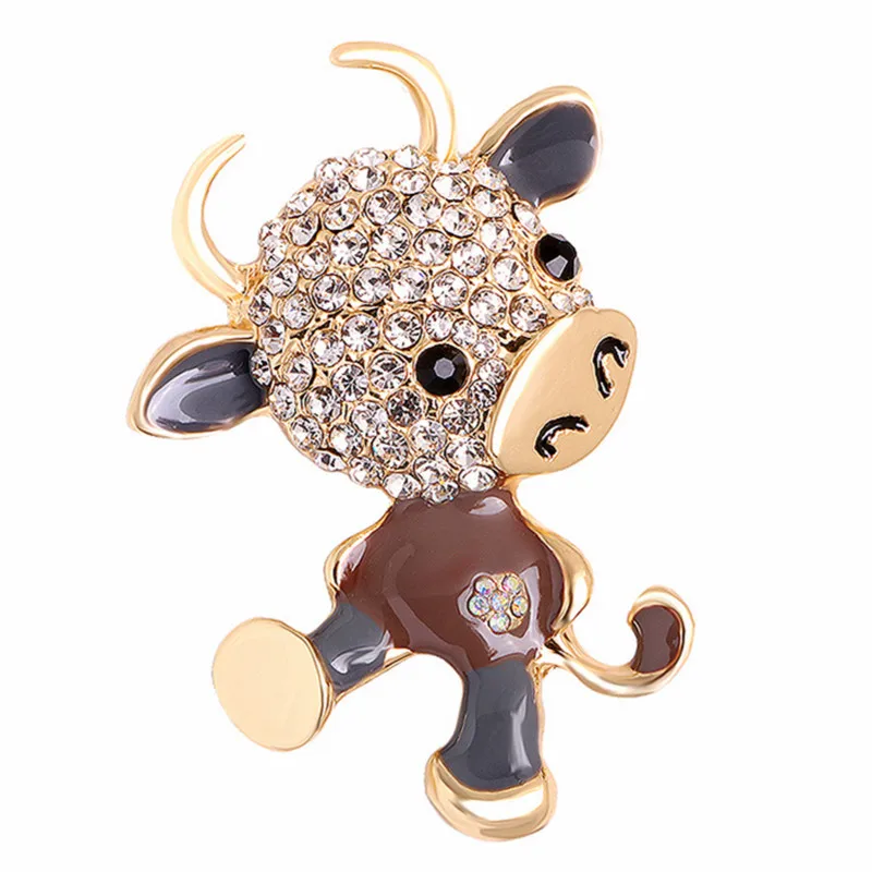 Стразы милые эмалью с изображением коровы броши для женщин китайский быка модные
