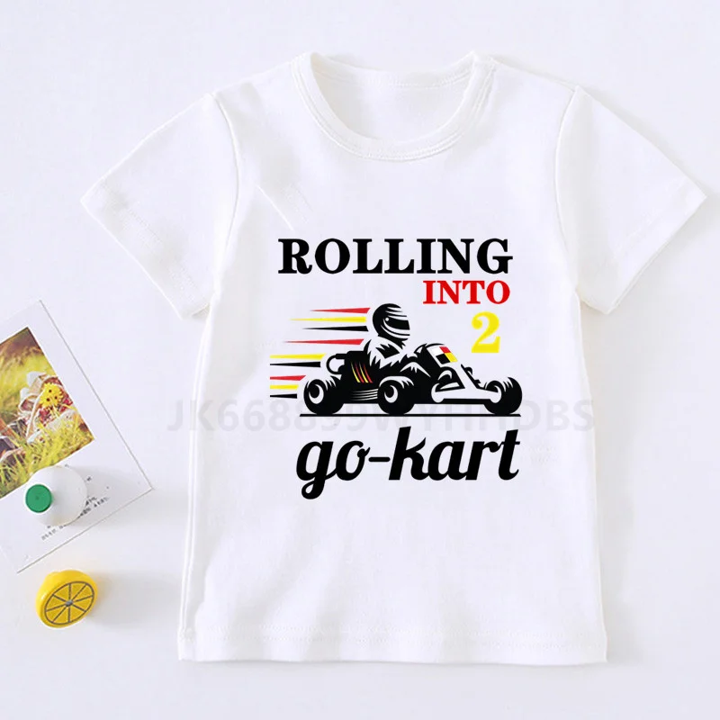 

Boys Go-kart Rolling Into 1-10 Birthday Number T Shirt Children Birthday Boy Trucks T-shirts Boy&Girl Car Tshirt Present