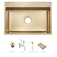 750x450mm large capacity brushed gold single sink bowl kitchen sink sus304 stainless steel kitchen sink with basket strainer