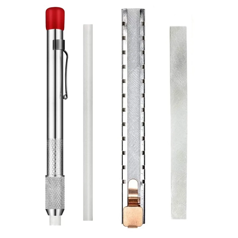 

4pcs Soapstone Marker Pencil And Refill Set Drawing & Marking Tools Talcum Slate Telescopic Metal Pencil Woodworking Marker Pen