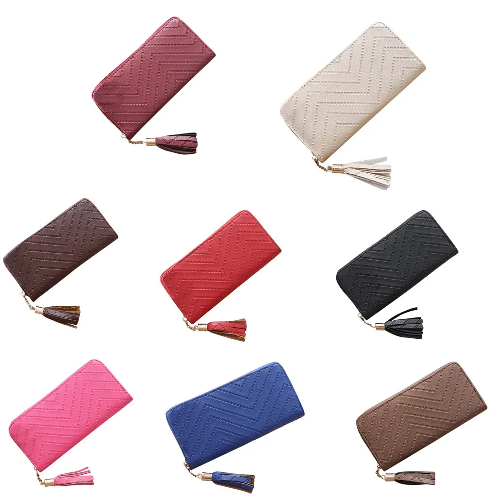 Женские кошельки с милым дизайном на молнии трендовые одноцветные длинные