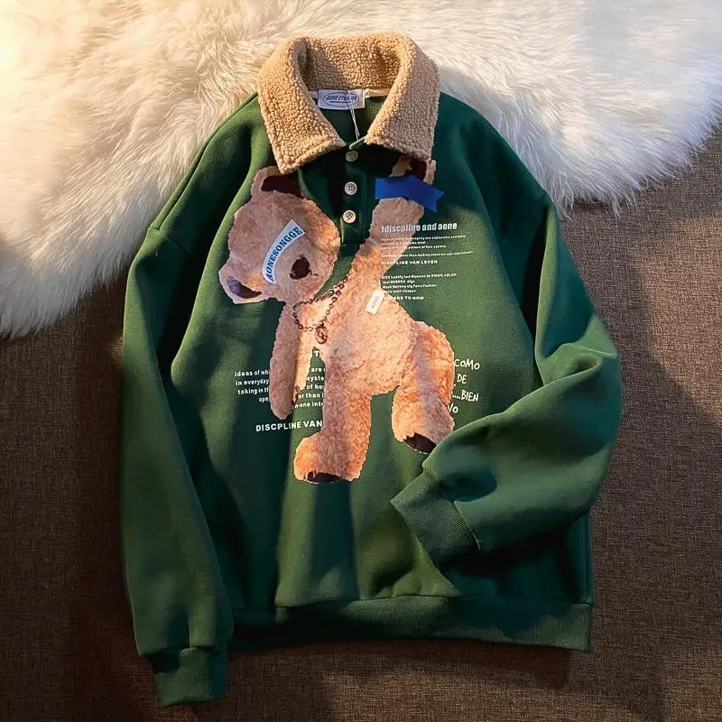 

2021 Spring Winter Thick Women Sweatshirts Loose Wool Liner Hoodies Casual Long Sleeve Female Tops Print Ladies Pullovers KN78