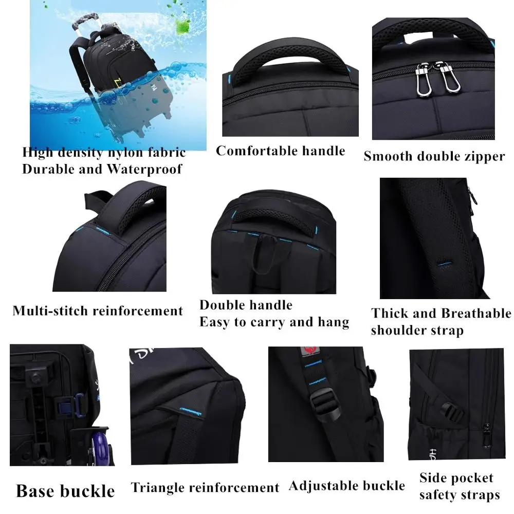 School Bag for Boys On Wheels Children Removable Trolley Schoolbags Backpack Boys Rolling Backpack Carry On Travel Luggage