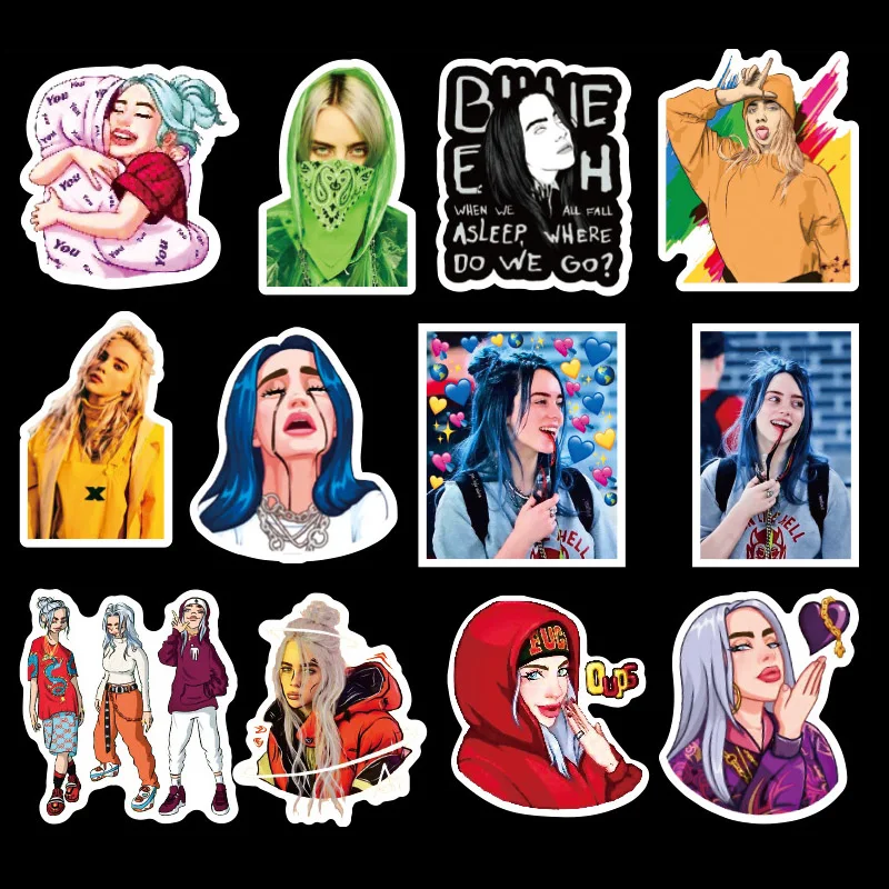 50 шт. Billie Eilish стикер s пакет водонепроницаемый для на чемодан DIY ноутбук гитара скейтборд прекрасный певец мультфильм стикер