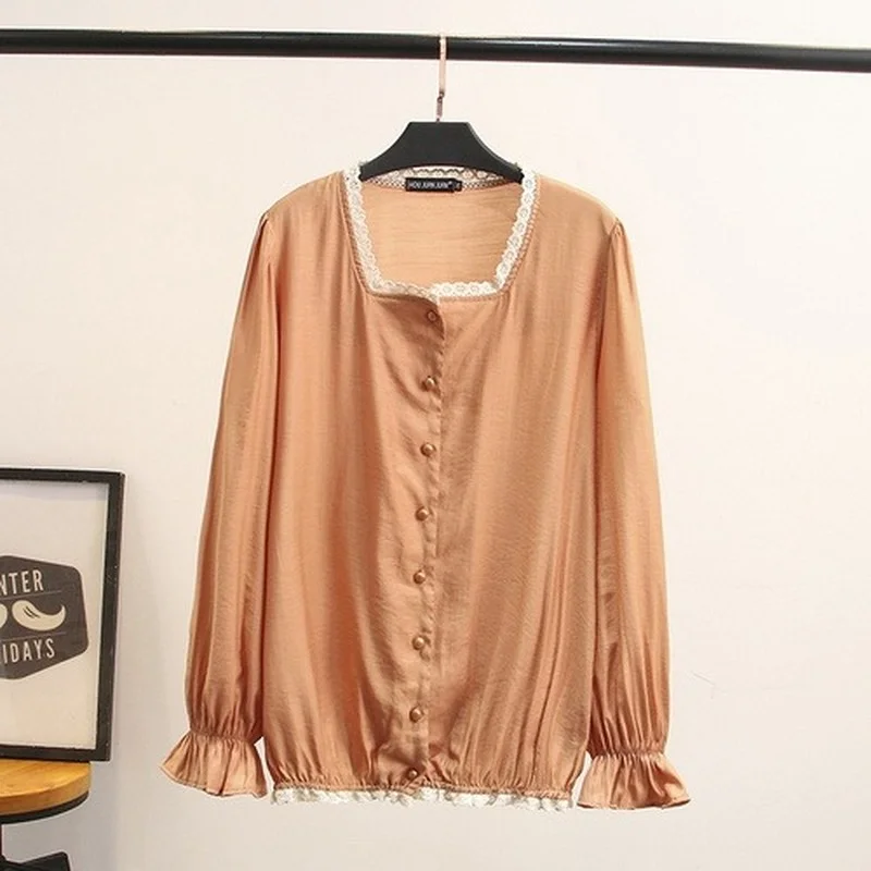 

Plus Size Spring Autumn New Tops Women Long Sleeved Solid Color Elegant Blouse Large Size Vintage Muslimah Blusas