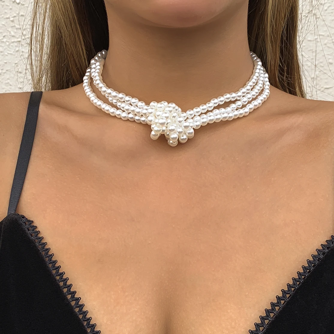 

Ingemark High Quality Multilayer Imitation Pearl Chain Necklace for Women Wedding Bridal Knotted Twisted Kpop Neck Goth Jewelry