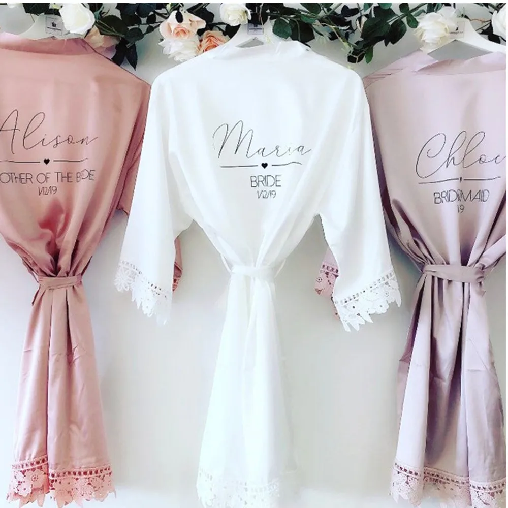 

customize Mrs Satin lace Bridal Robe,honeymoon dressing gown,bridesmaid bathrobe,bride get ready peignoir,wedding proposal gift
