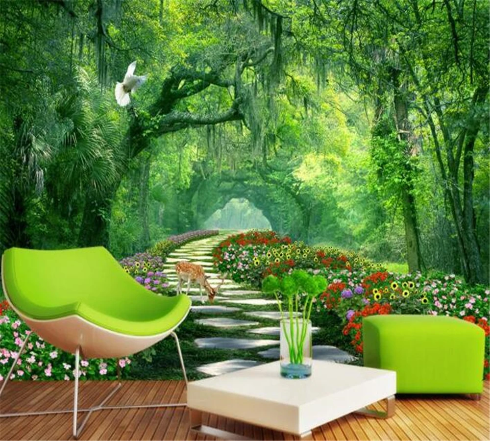 Настенные обои beibehang на заказ красивые с рисунком зеленого дерева и дороги 3d