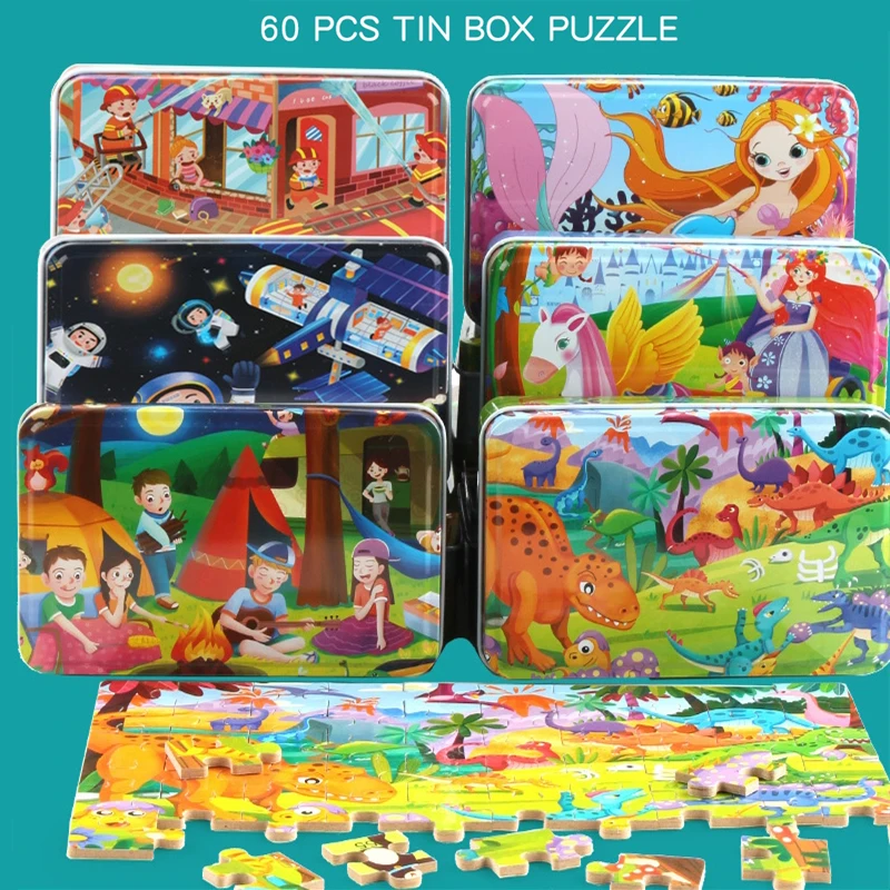 60 шт. деревянные головоломки игрушки для детей с принтами животных Транспортное