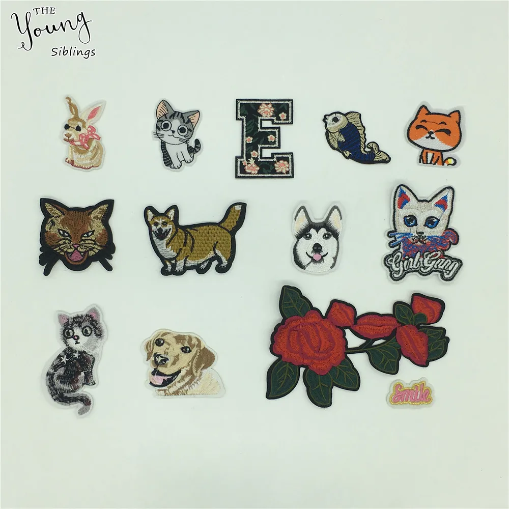 

Hot sell Cartoon Animal Cat Dog Embroidered Stickers Hot melt adhesive Patches Badges DIY Iron on patch Clothing Accessories