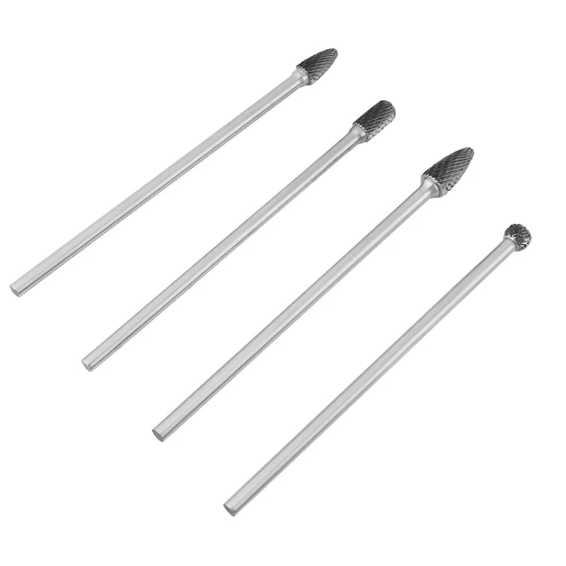 

4Pcs 1/4 Inch Shank Tungsten Carbide Rotary Burr Set 6 Inch Long Double Cut Head Rotary Files for Woodworking