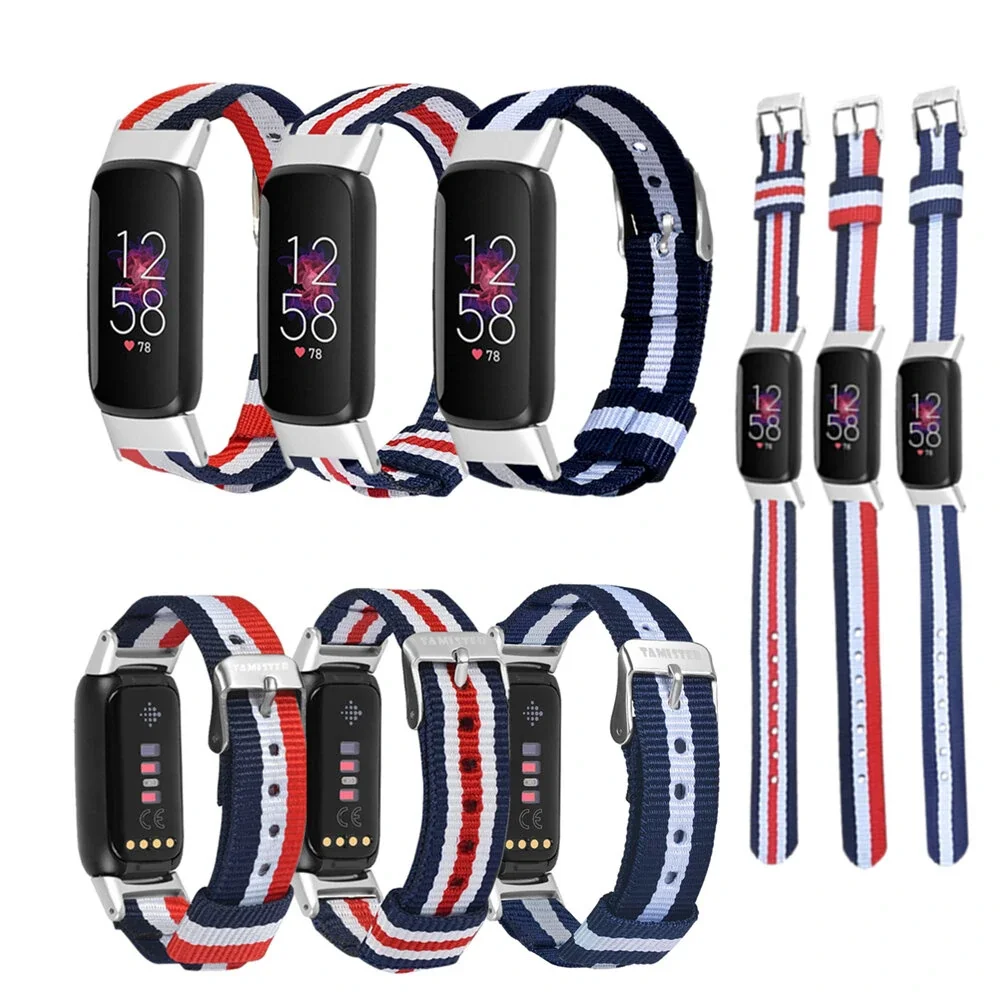 

Stripe Pattern Canvas Watch Band Strap Replacement for Fitbit Luxe