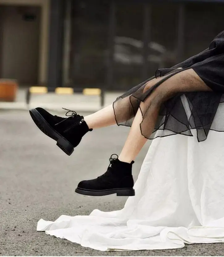 

2021 New Ankle Boots Suede Leather Women Flat Platform Short Boots Ladies Shoes Fashion Autumn Winter Boots