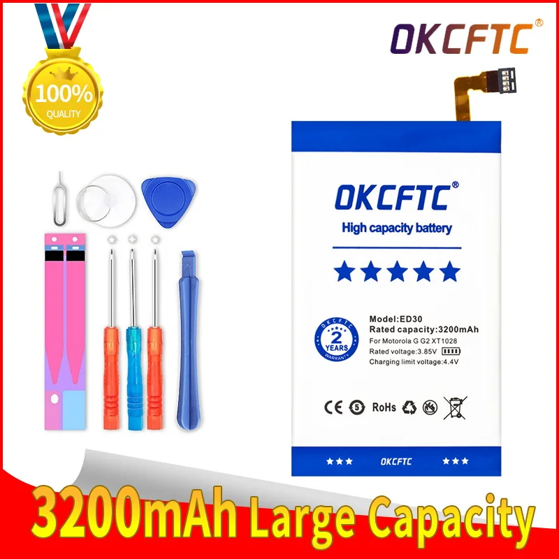 

OKCFTC High Quality 3200mAh ED30 battery for Motorola Moto G G2 XT1028 XT1032 XT1033 XT1034 Smartphone